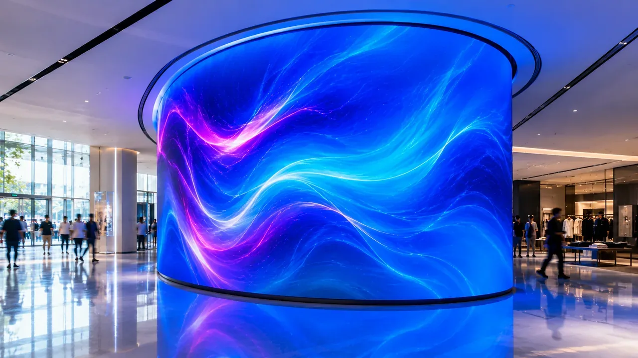 Immersive curved LED installation in a museum experience space