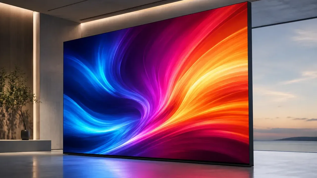 Indoor LED video wall in a corporate office lobby reception