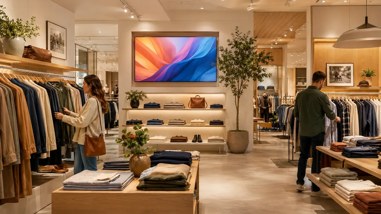Custom LED display panel on the wall of a fashion retail store